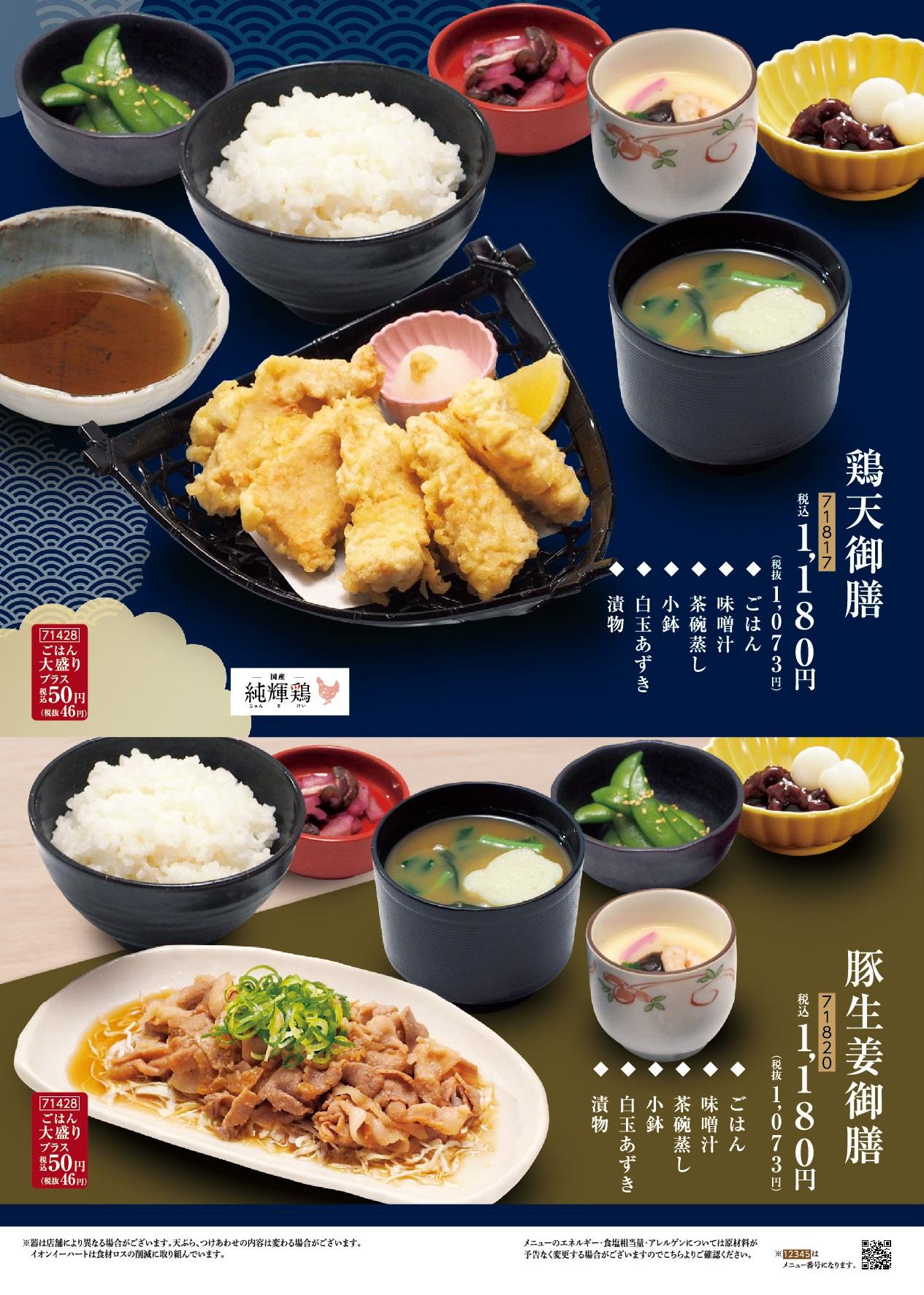 イオングランドメニュー「天ぷらが愉しめる総合和食のお店」タイプ メニュー