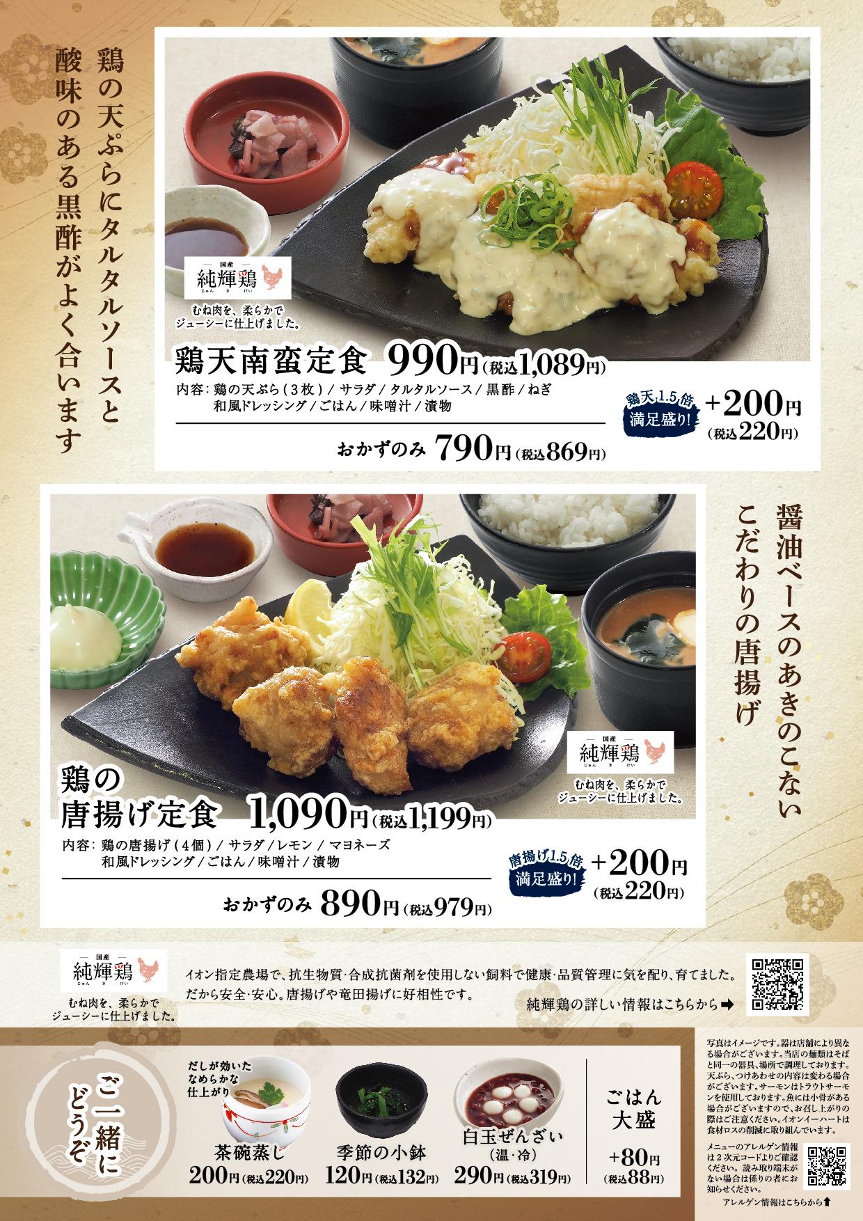 イオン新Bグランドメニュー「こだわりの和食を楽しめる」タイプ メニュー